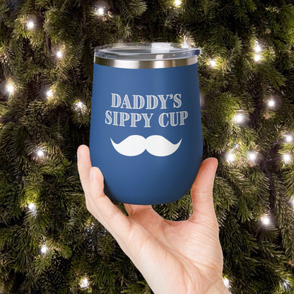 Daddy's Sippy Cup (mustache) Personalized 12oz Wine Tumbler