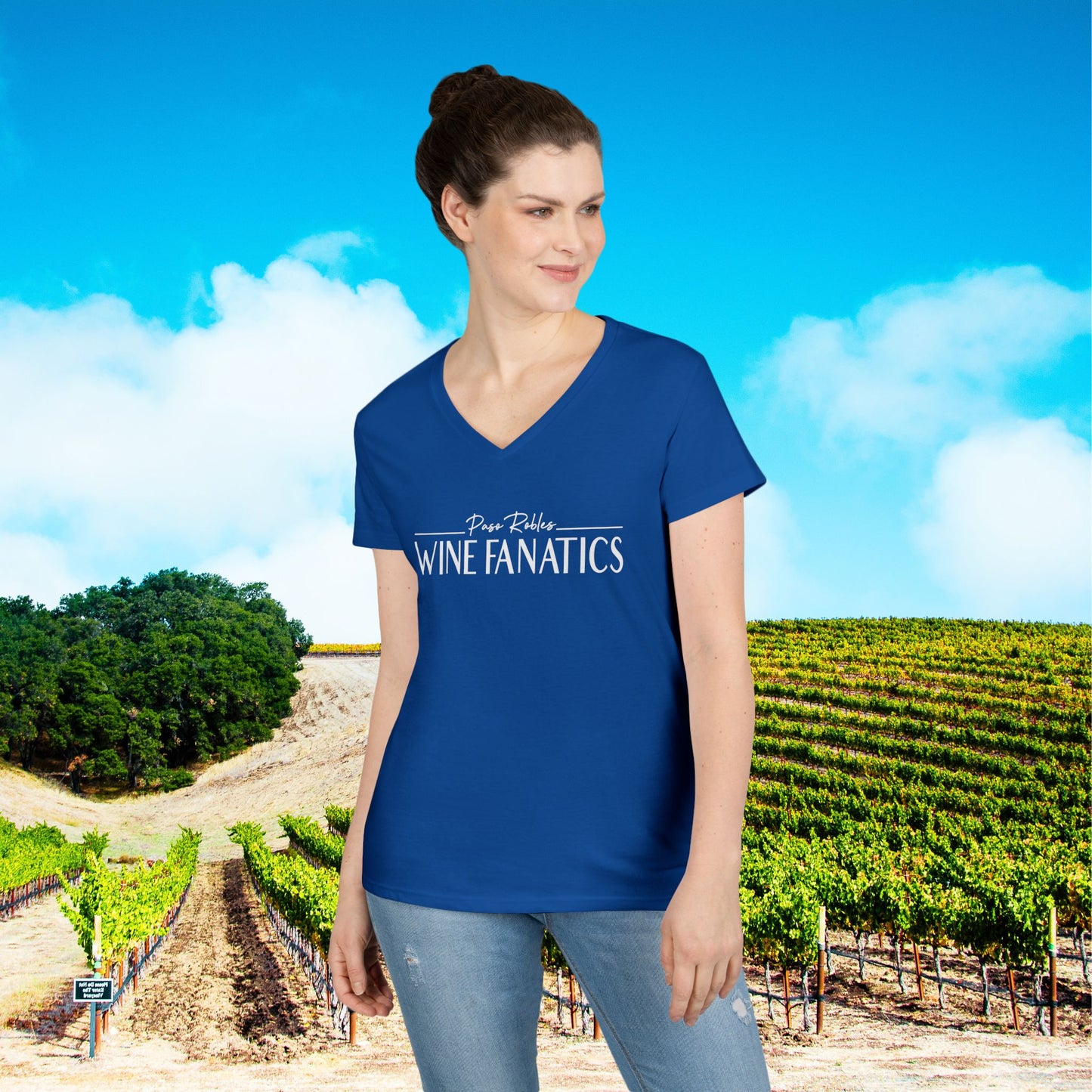 Paso Robles Wine Fanatics Logo Ladies V-Neck Tee