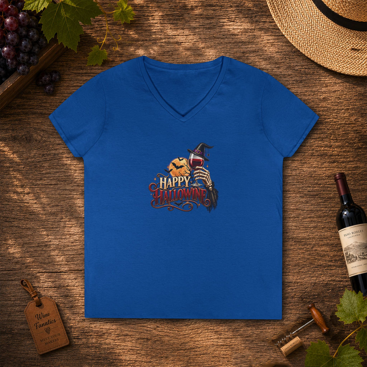 Happy Hallowine Ladies V-Neck Tee