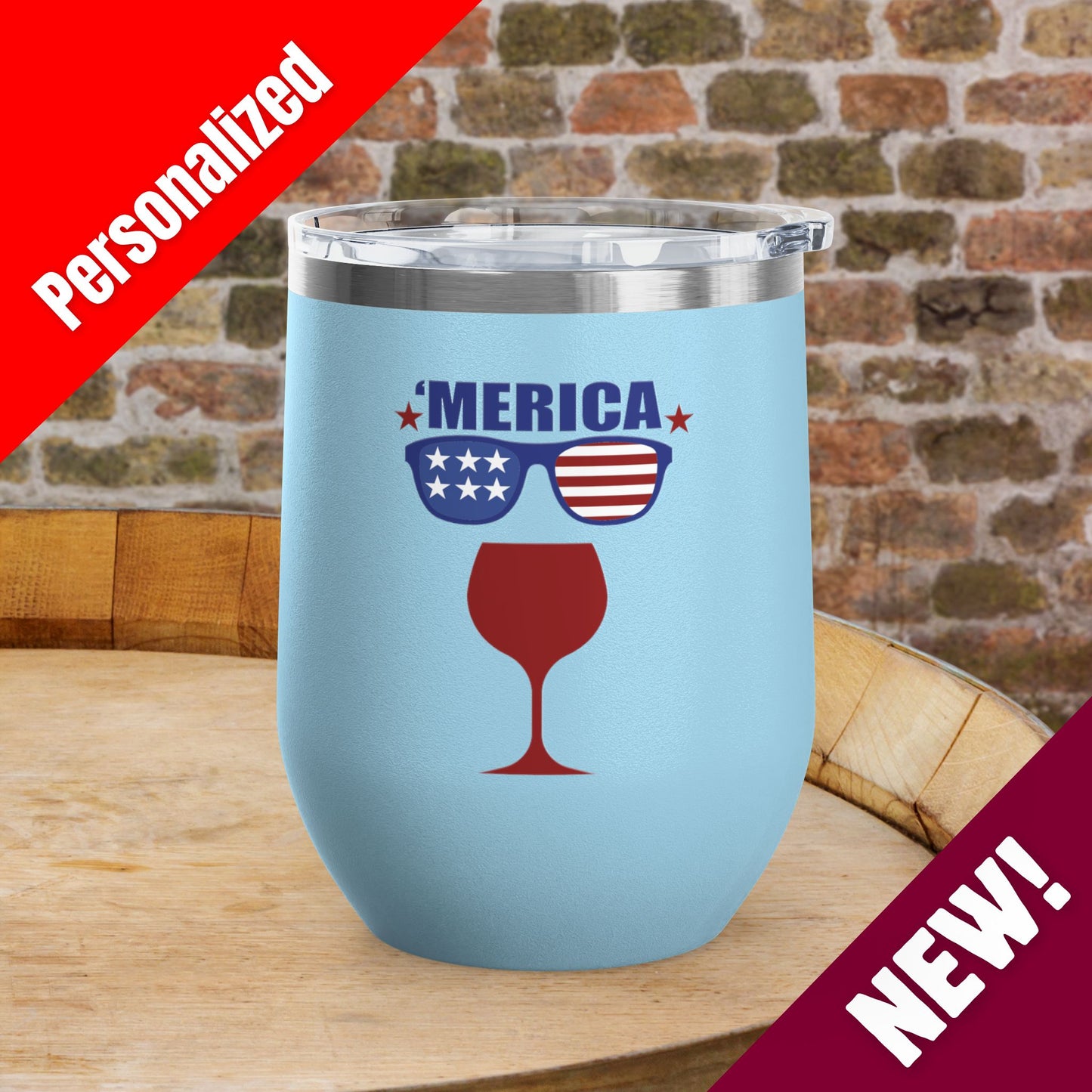 'MERICA Independence Day Personalized 12oz Wine Tumbler