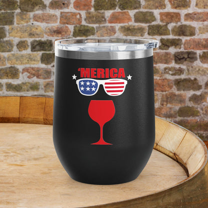 'MERICA Independence Day Personalized 12oz Wine Tumbler