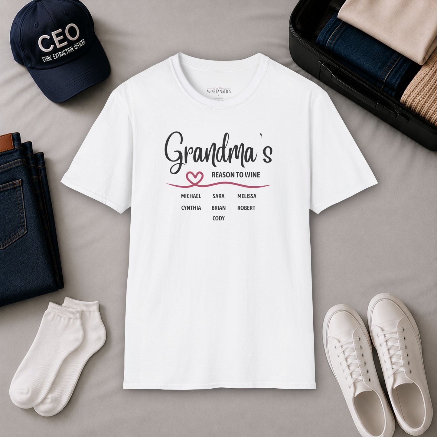 Grandma's Reason To Wine Personalized Crew Neck T-Shirt