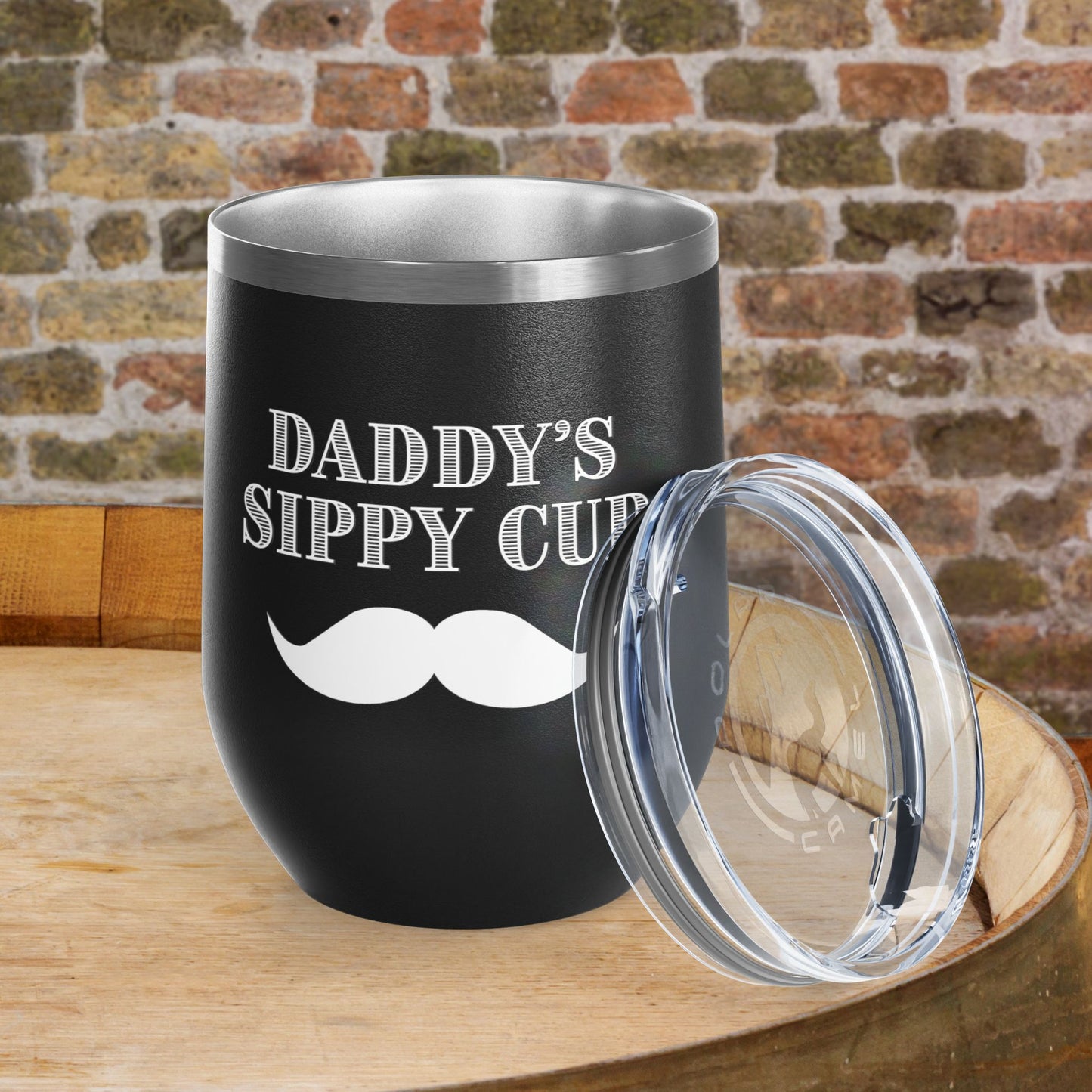 Daddy's Sippy Cup (mustache) Personalized 12oz Wine Tumbler