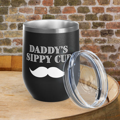Daddy's Sippy Cup (mustache) Personalized 12oz Wine Tumbler