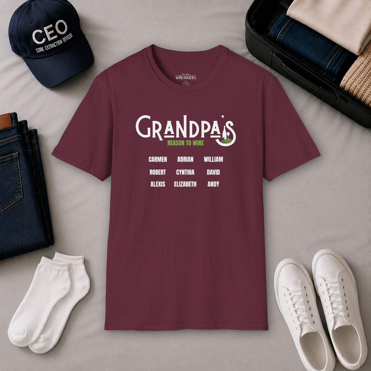 Grandpa's Reason To Wine Personalized Crew Neck T-Shirt