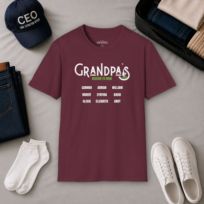Grandpa's Reason To Wine Personalized Crew Neck T-Shirt