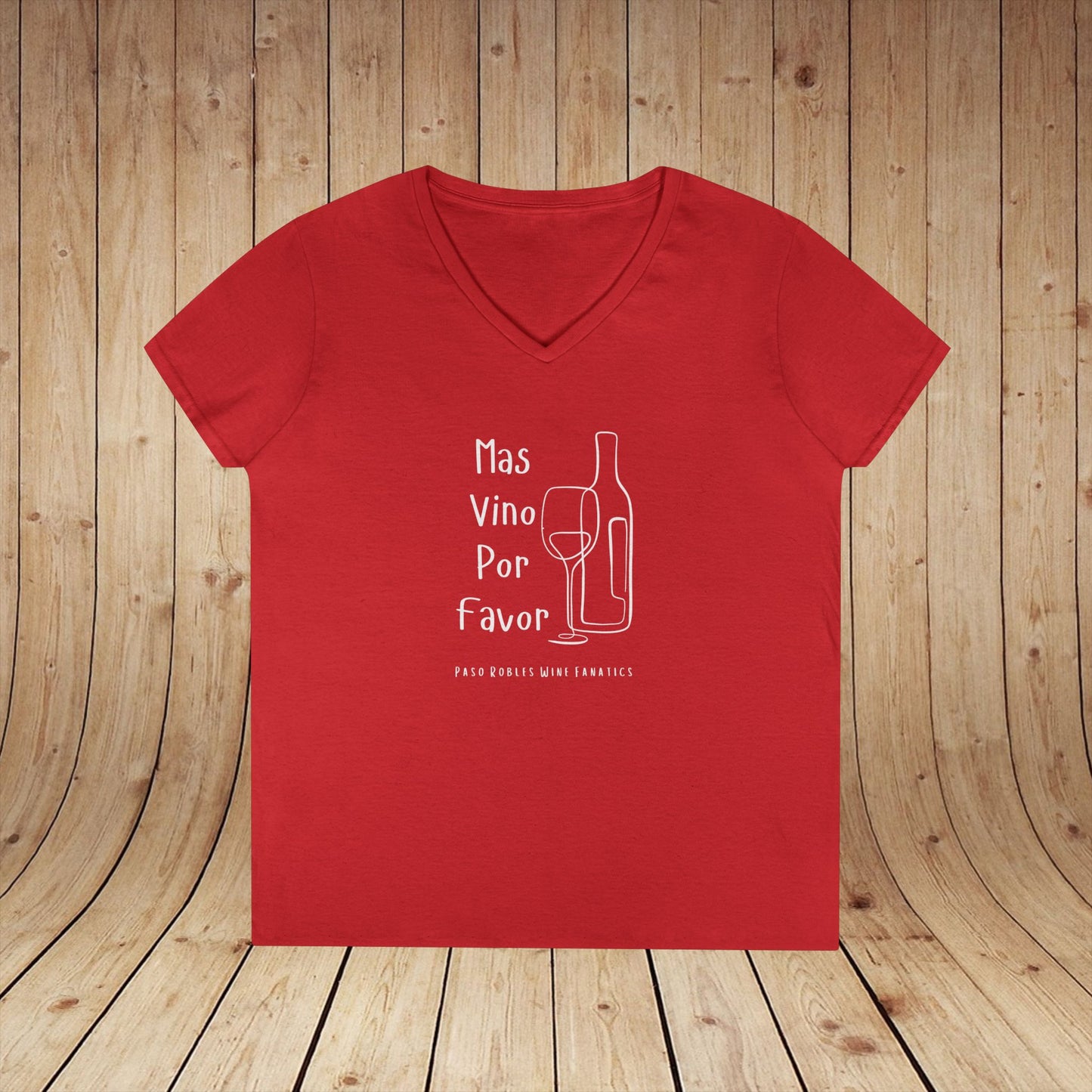Mas Vino Por Favor Ladies V-Neck Tee