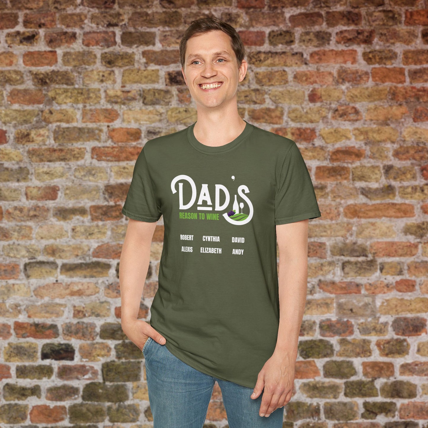 Dad's Reason To Wine Personalized Crew Neck T-Shirt