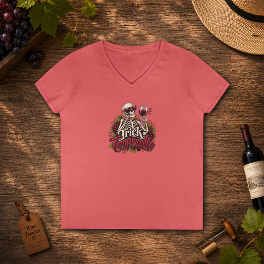Trick Or Tempranillo Ladies V-Neck T-Shirt