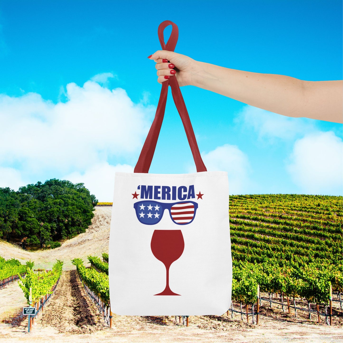 Merica (wine glass) Independence Day Personalized Tote Bag