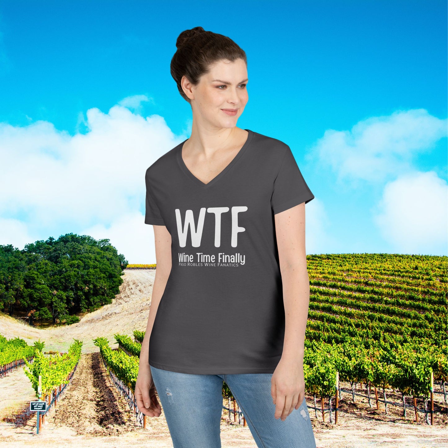 WTF Wine Tasting Finally Ladies V-Neck  Tee