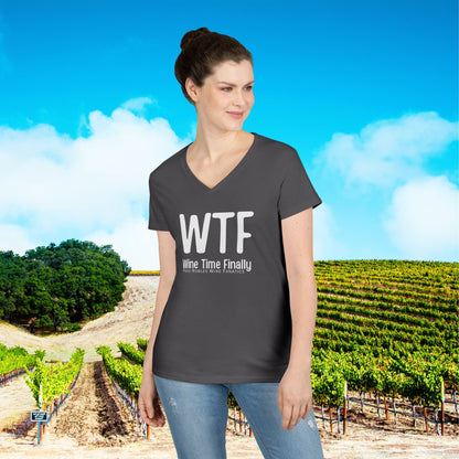 WTF Wine Tasting Finally Ladies V-Neck  Tee