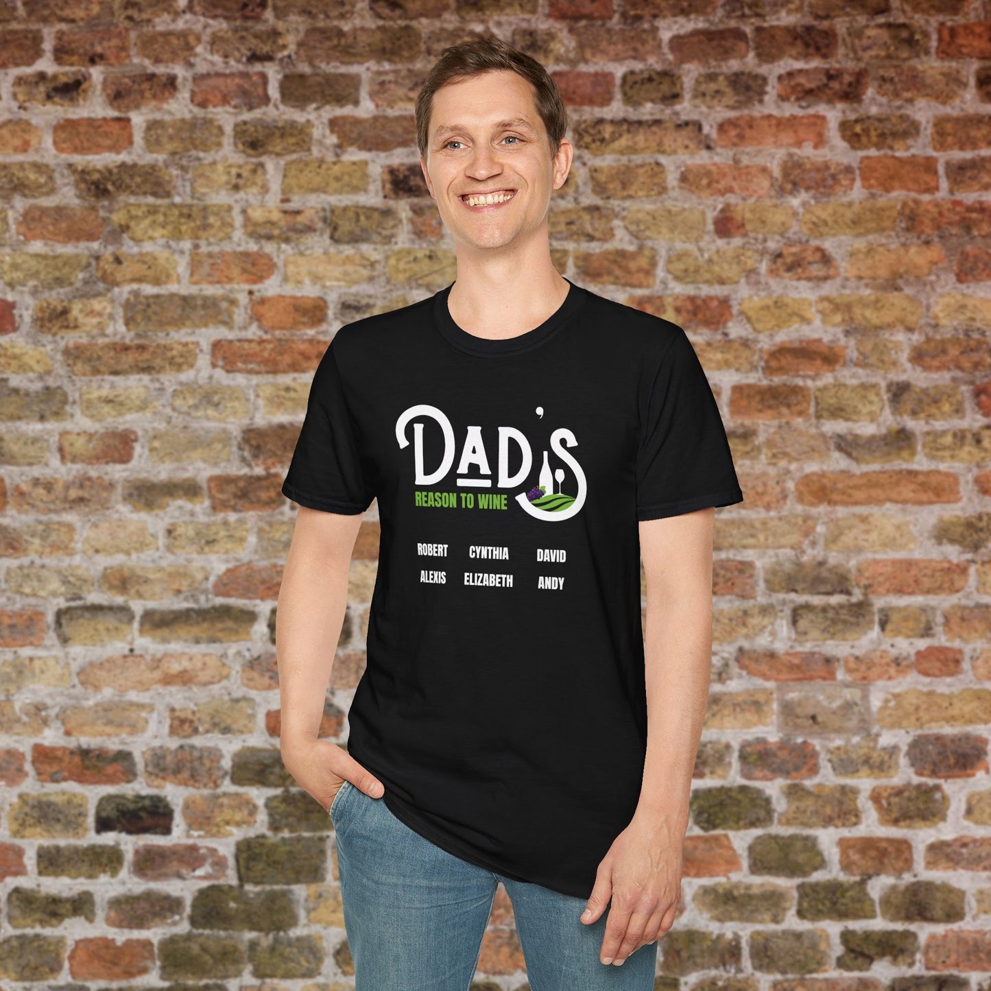 Dad's Reason To Wine Personalized Crew Neck T-Shirt