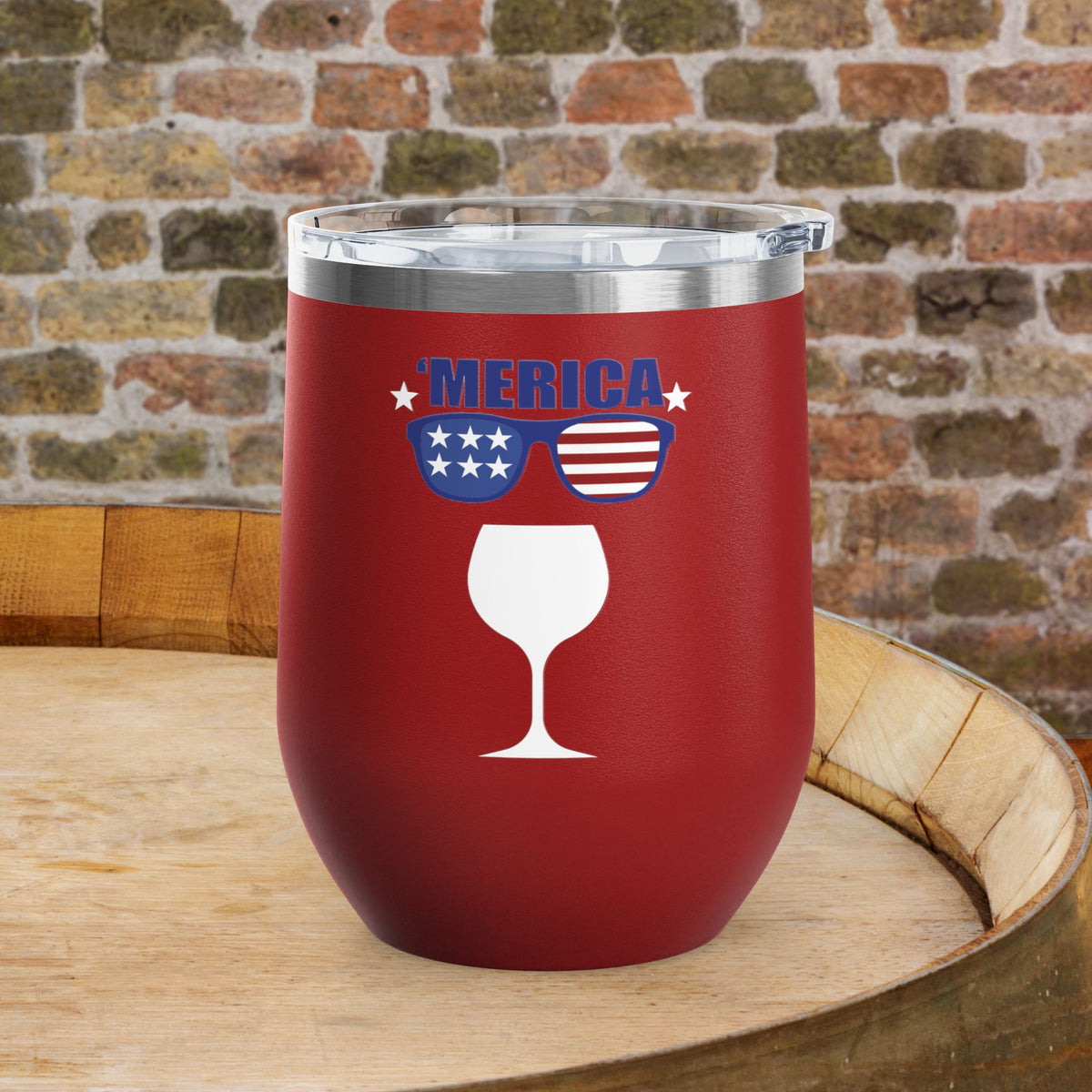 'MERICA Independence Day Personalized 12oz Wine Tumbler