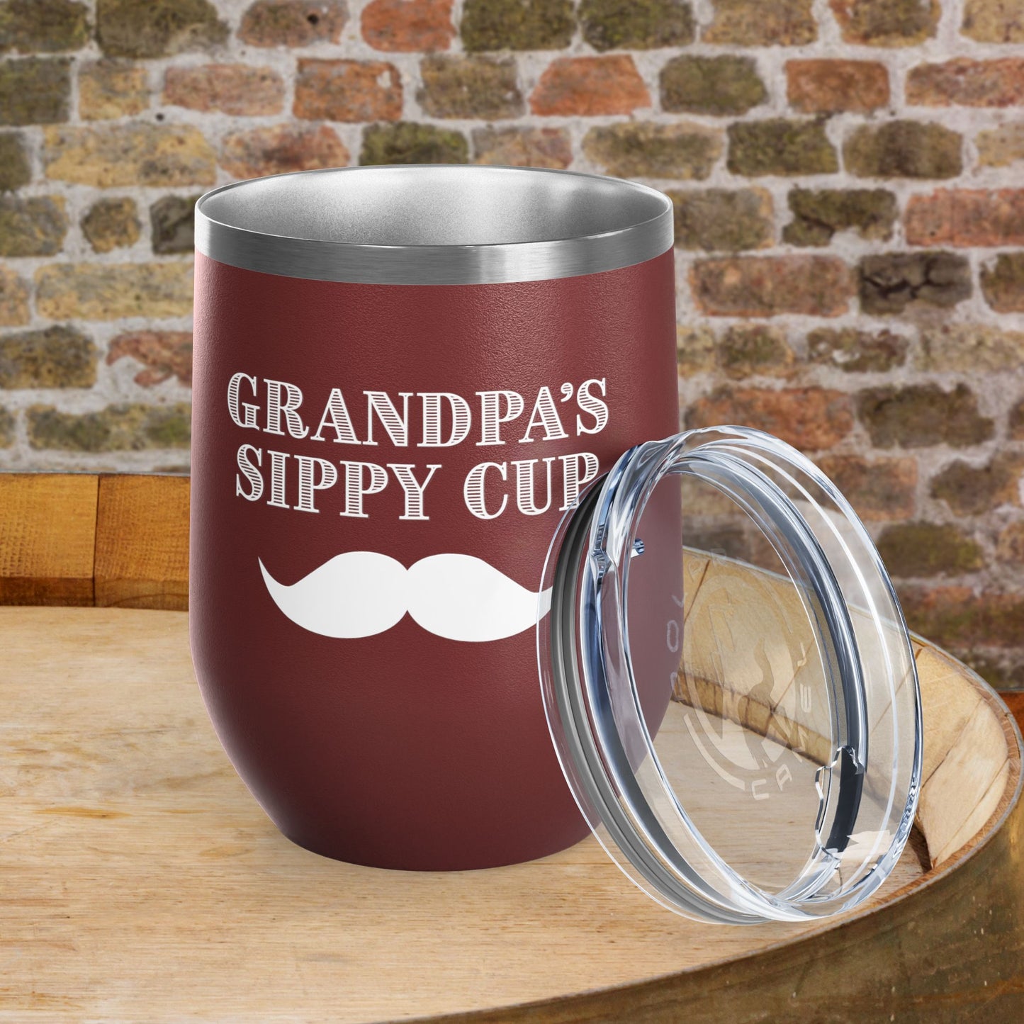Grandpa's Sippy Cup (mustache) Personalized 12oz Wine Tumbler