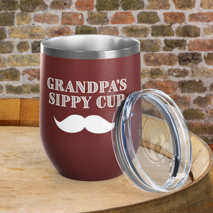 Grandpa's Sippy Cup (mustache) Personalized 12oz Wine Tumbler