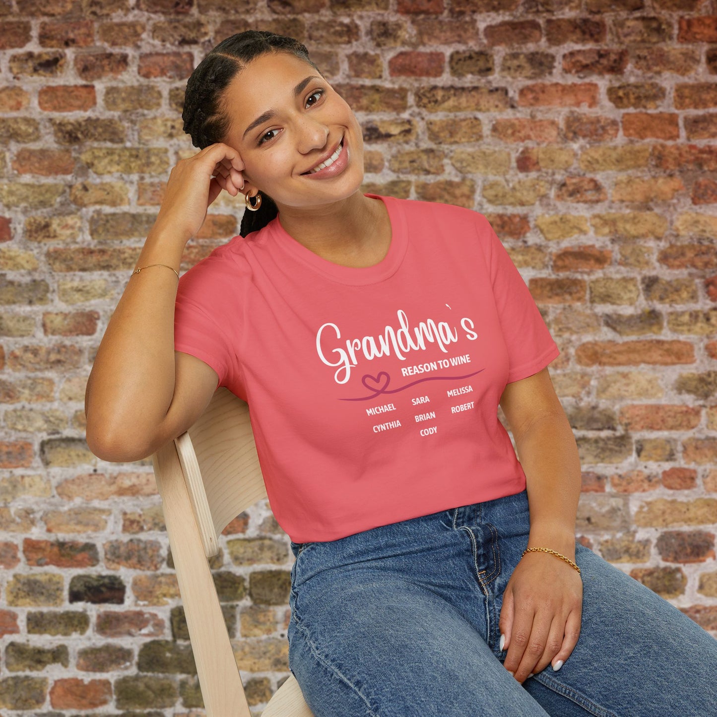 Grandma's Reason To Wine Personalized Crew Neck T-Shirt