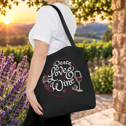 Peace Love Wine Personalized Tote Bag