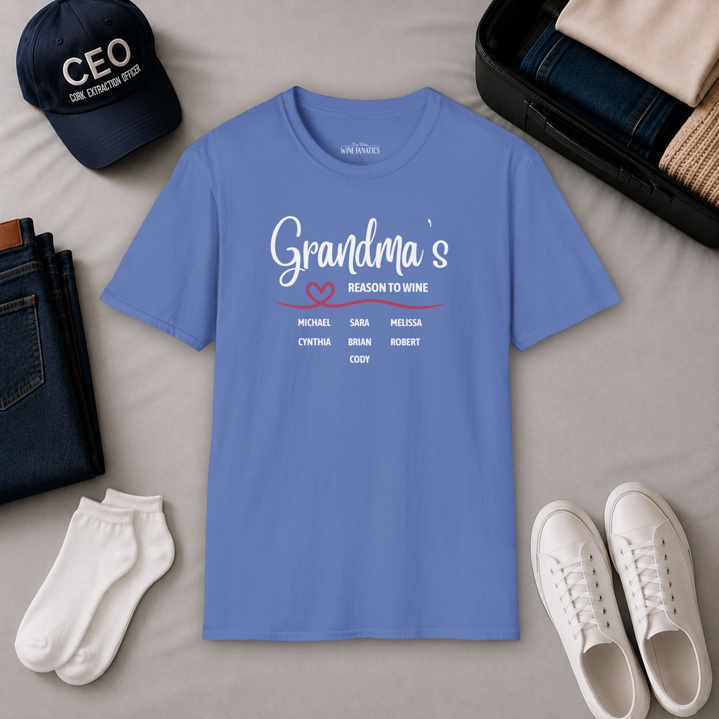 Grandma's Reason To Wine Personalized Crew Neck T-Shirt