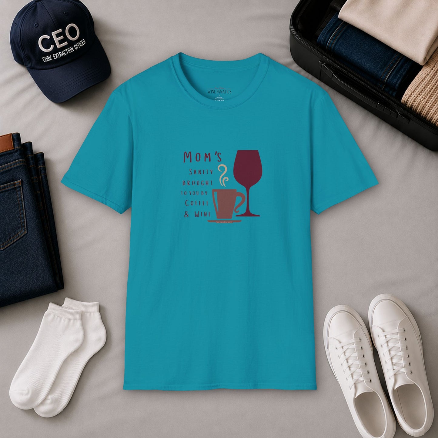 Mom's sanity brought to you by Coffee & Wine Crewneck Tee
