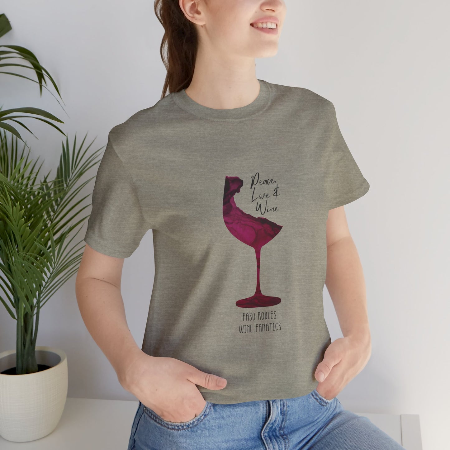 Paso Robles Wine Fanatics "Peace, Love & Wine" Unisex Jersey Short Sleeve Tee