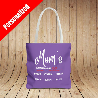 Mom's Reason To Wine Personalized Tote Bag