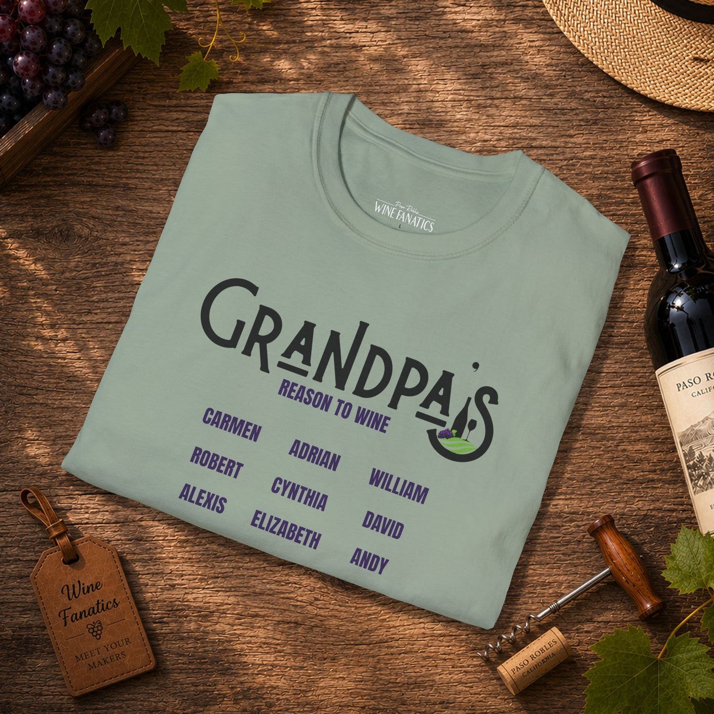 Grandpa's Reason To Wine Personalized Crew Neck T-Shirt