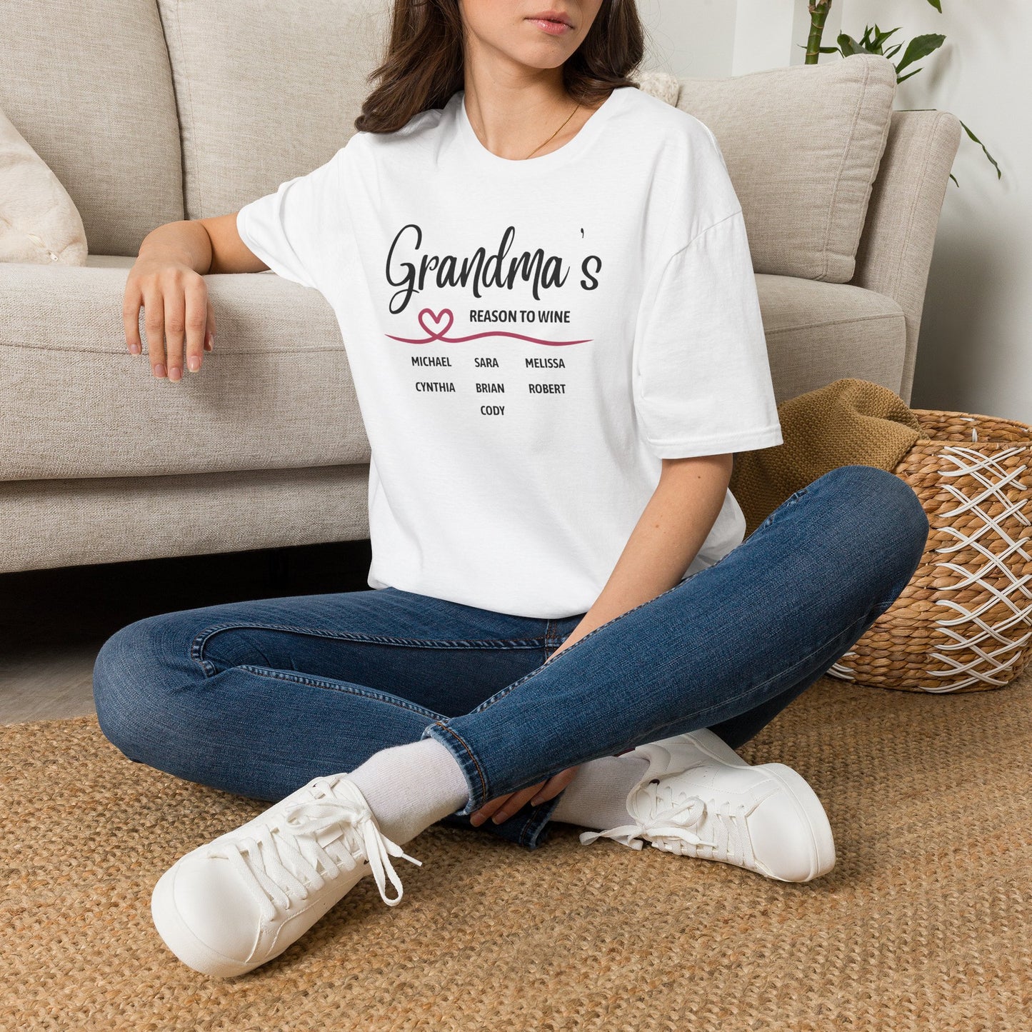 Grandma's Reason To Wine Personalized Crew Neck T-Shirt