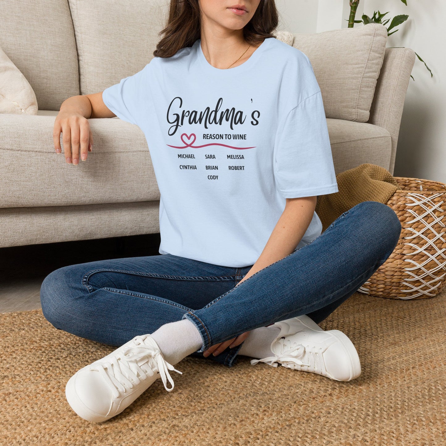 Grandma's Reason To Wine Personalized Crew Neck T-Shirt