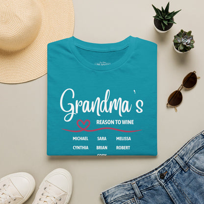 Grandma's Reason To Wine Personalized Crew Neck T-Shirt