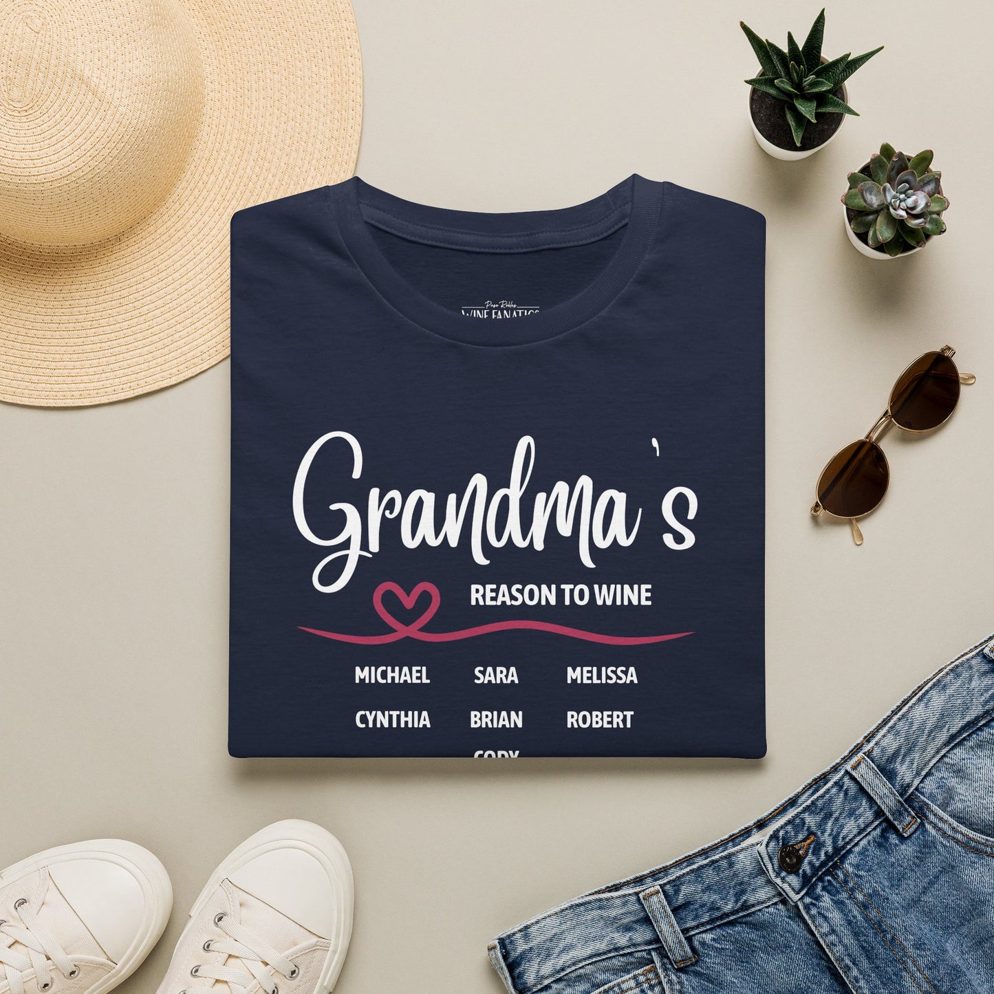 Grandma's Reason To Wine Personalized Crew Neck T-Shirt