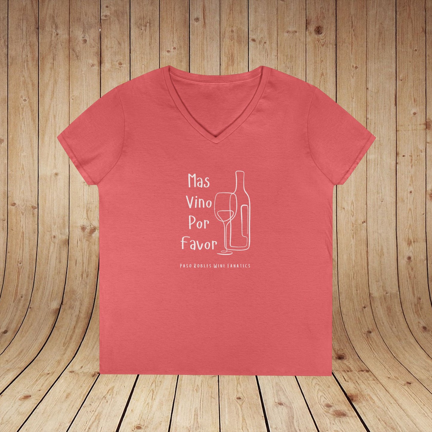 Mas Vino Por Favor Ladies V-Neck Tee