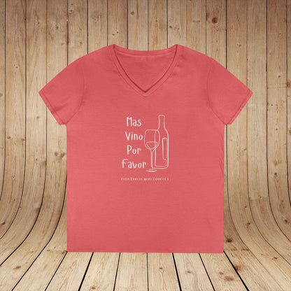 Mas Vino Por Favor Ladies V-Neck Tee