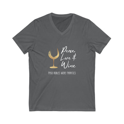 Gold Peace Love & Wine Unisex Jersey Short Sleeve V-Neck Tee