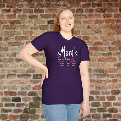 Mom's Reason To Wine Personalized Crew Neck Tee