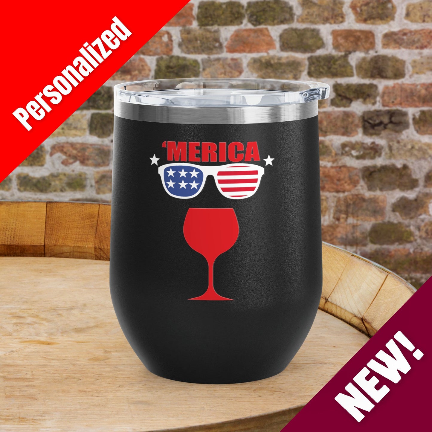 'MERICA Independence Day Personalized 12oz Wine Tumbler