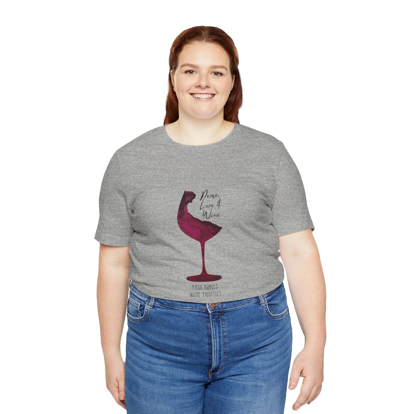 Paso Robles Wine Fanatics "Peace, Love & Wine" Unisex Jersey Short Sleeve Tee