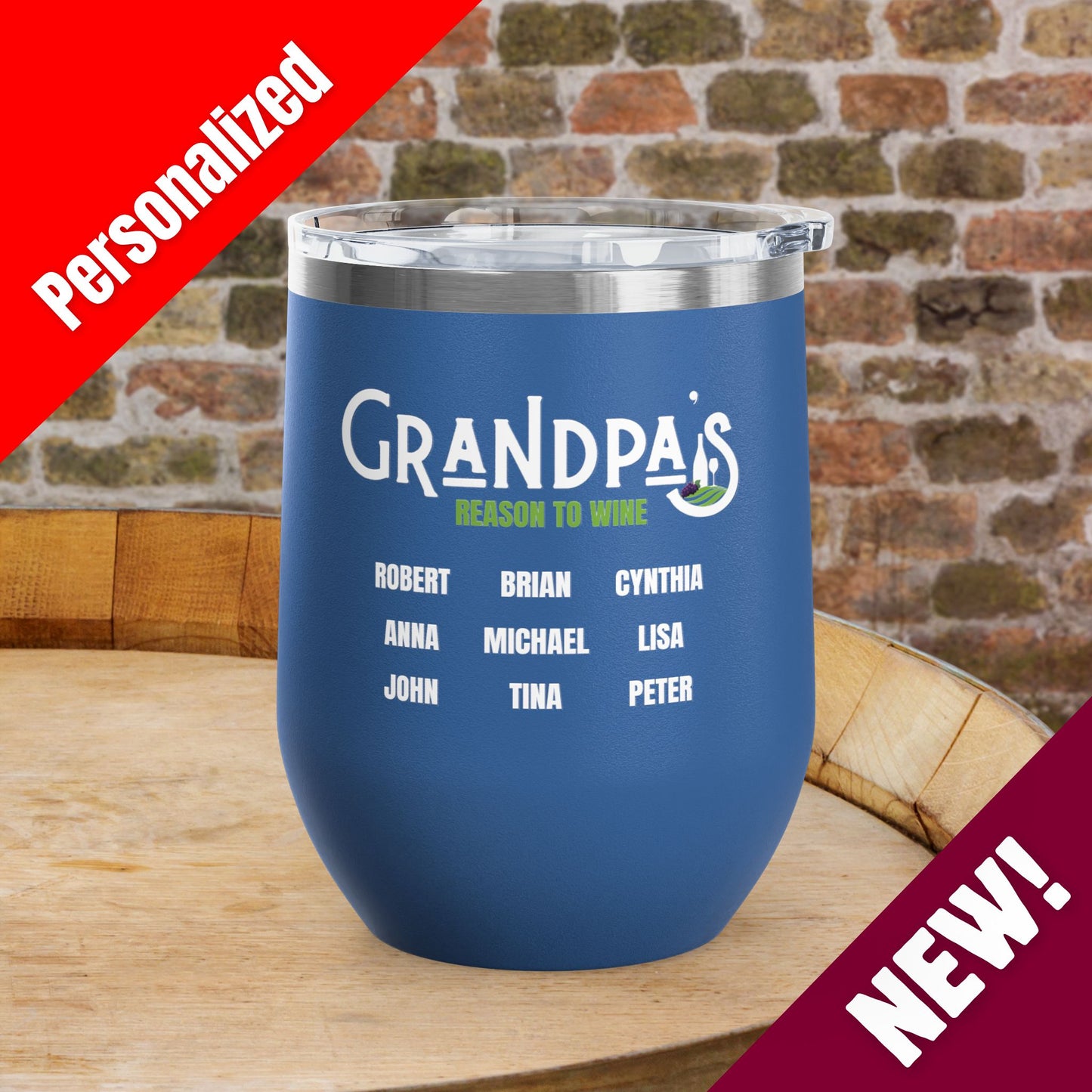 Grandpa's Reason To Wine Personalized 12oz Wine Tumbler