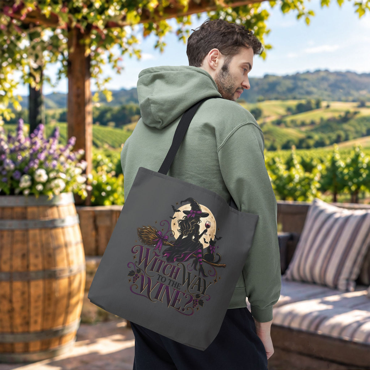 Witch Way To The Wine Personalized Tote Bag