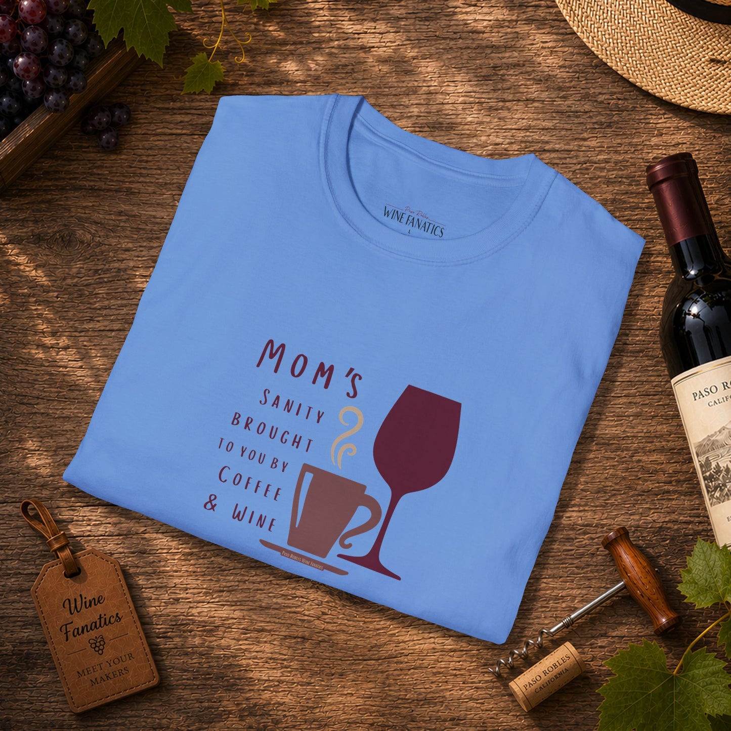Mom's sanity brought to you by Coffee & Wine Crewneck Tee