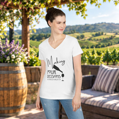 Making Pour Decisions in Temecula, CA Ladies V-Neck Tee