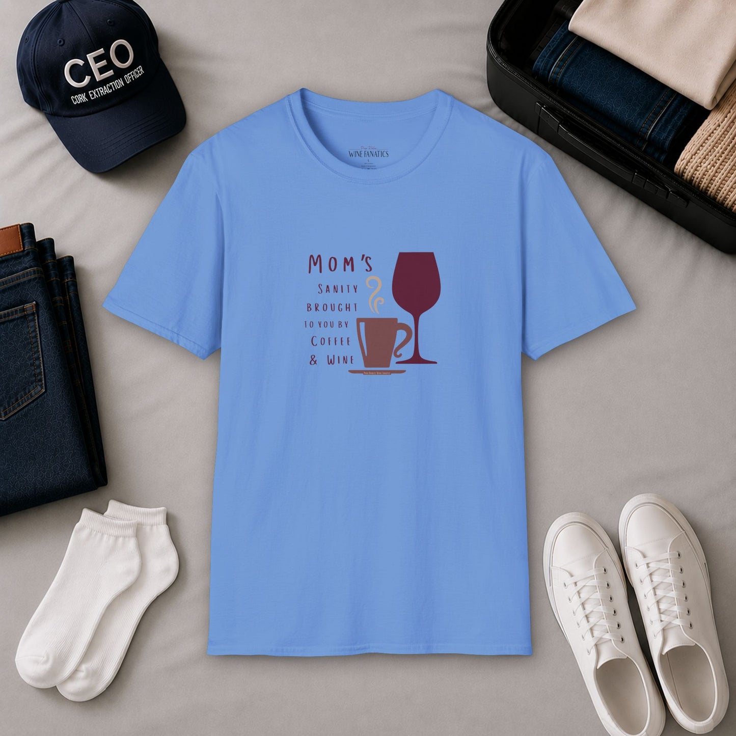 Mom's sanity brought to you by Coffee & Wine Crewneck Tee
