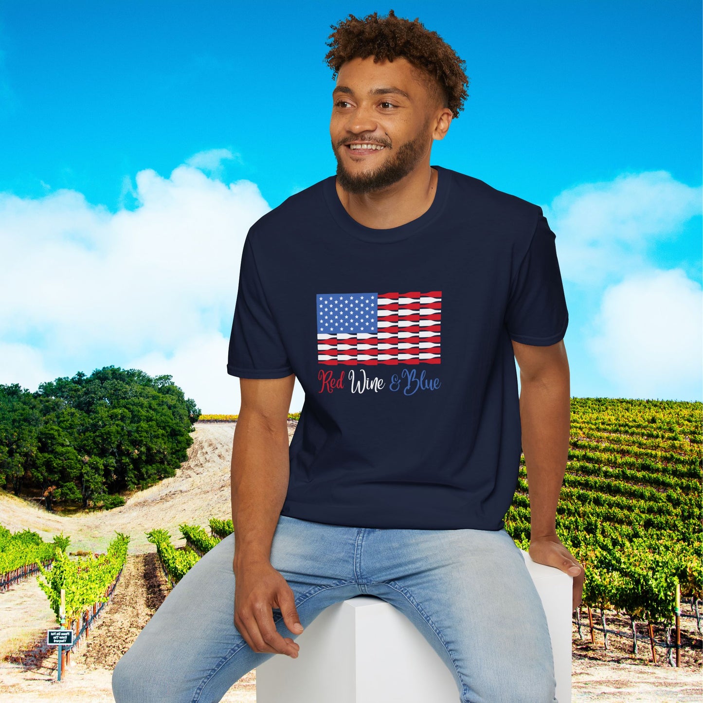Red Wine & Blue Independence Day Unisex Softstyle T-Shirt