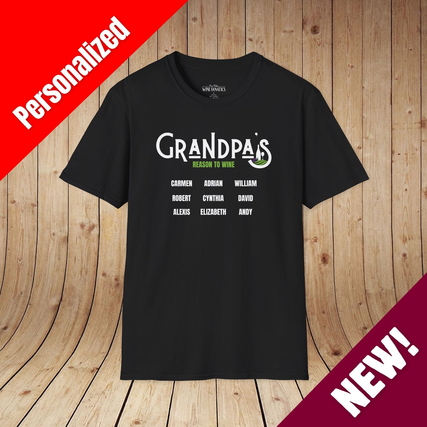 Grandpa's Reason To Wine Personalized T-Shirt