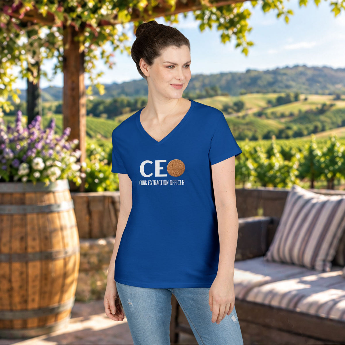 CEO Cork Extraction Officer Ladies V-Neck Tee