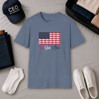 Red Wine & Blue Independence Day Unisex Softstyle T-Shirt