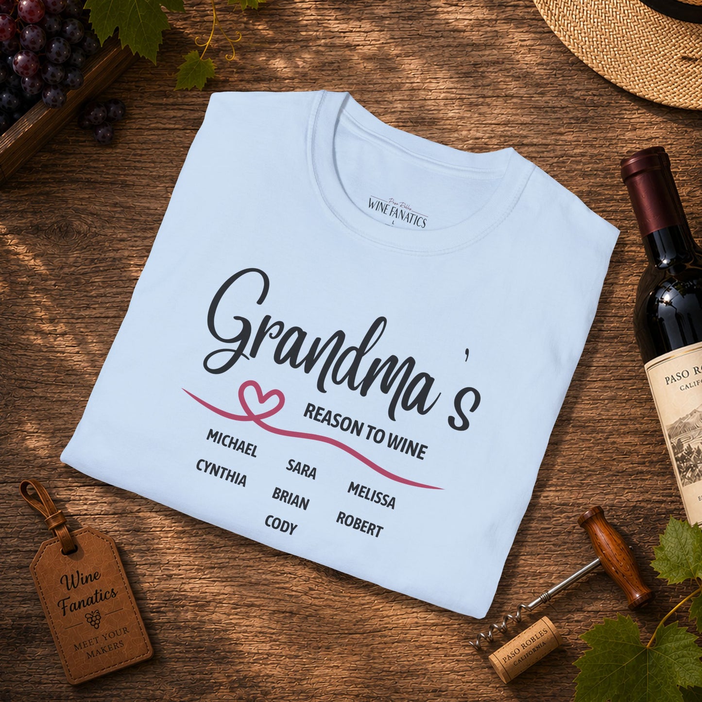 Grandma's Reason To Wine Personalized Crew Neck T-Shirt