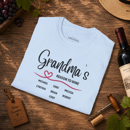 Grandma's Reason To Wine Personalized Crew Neck T-Shirt