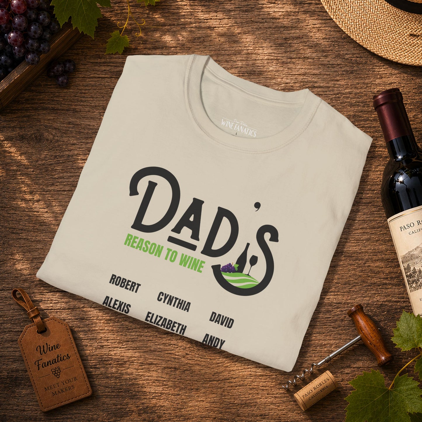 Dad's Reason To Wine Personalized Crew Neck T-Shirt