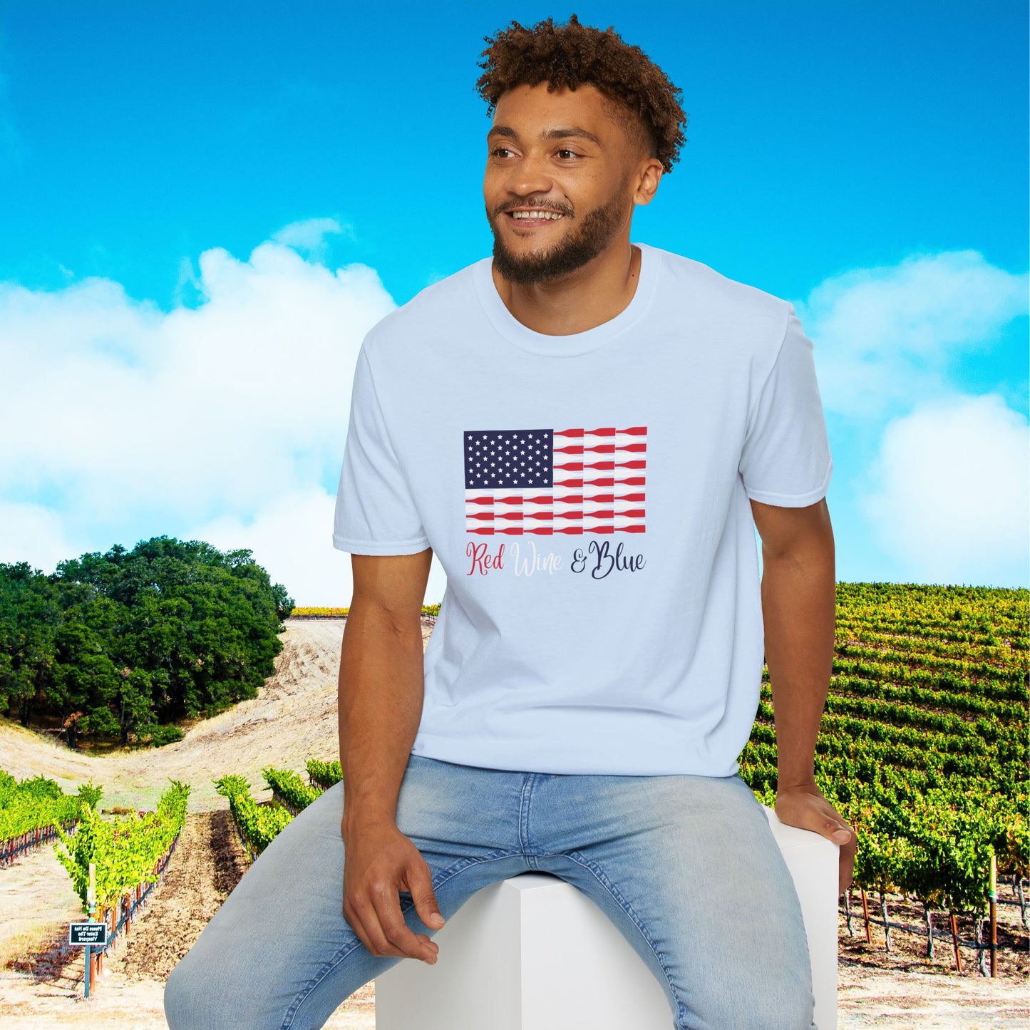 Red Wine & Blue Independence Day Unisex Softstyle T-Shirt